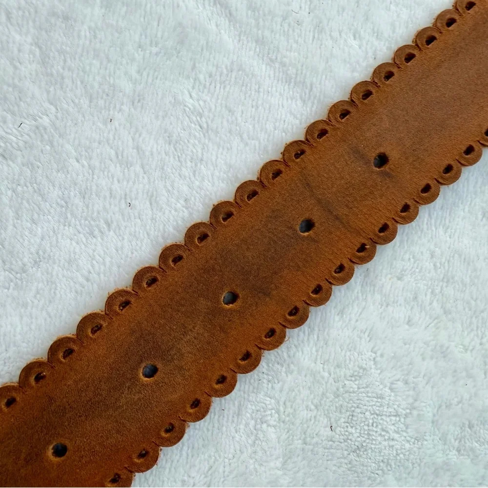Leatherock Brown Suede Leather Belt Decorative Antique Silver Toned Buckle